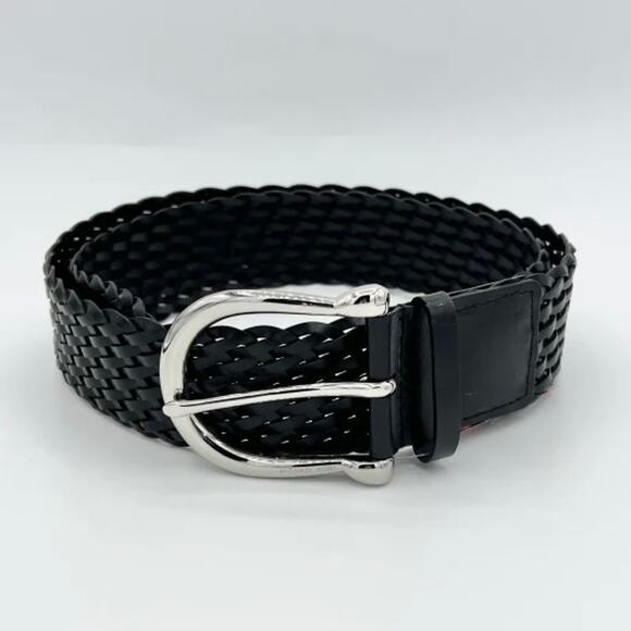 EUC Michael Kors Black Braided Leather Belt Silver Buckle Medium Classic Chic MK - Picture 1 of 13